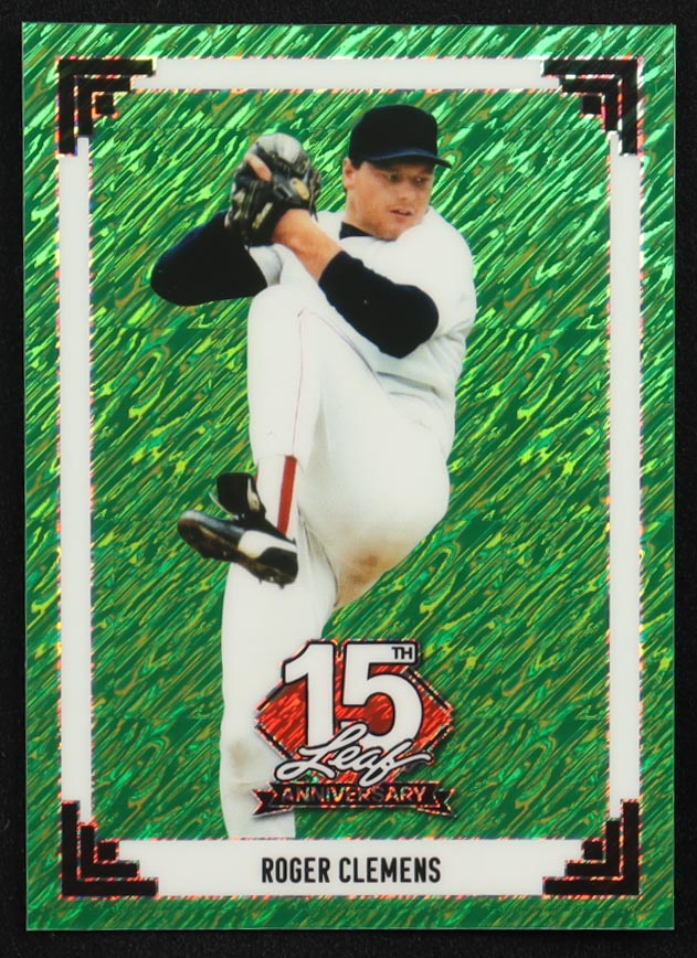 Roger Clemens 2024 Leaf 15th Anniversary Shimmer Green Pre-Production Proof #NNO #1/1 at PristineAuction.com Roger Clemens 2024 Leaf 15th Anniversary Shimmer Green Pre-Production Proof #NNO #1/1 at PristineAuction.com