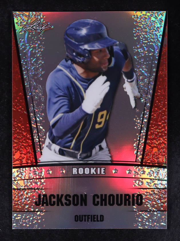 Jackson Chourio 2023 Leaf Metal Special Release Rookie Silver Prismatic Red #RS37 RC #2/2 at PristineAuction.com Jackson Chourio 2023 Leaf Metal Special Release Rookie Silver Prismatic Red #RS37 RC #2/2 at PristineAuction.com