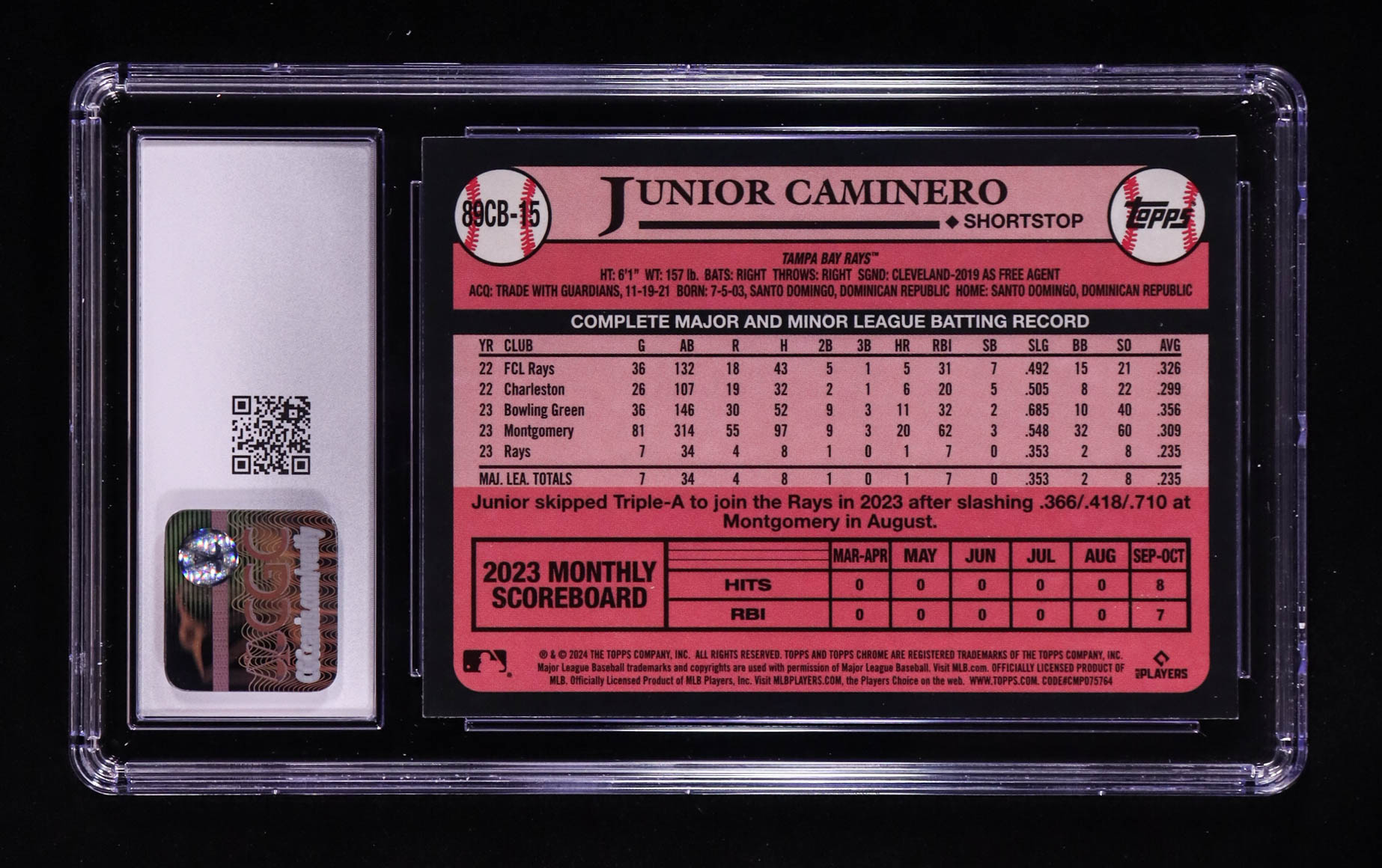Junior Caminero 2024 Topps Chrome '89 Topps #89CB15 RC (CGC 10) at PristineAuction.com Junior Caminero 2024 Topps Chrome '89 Topps #89CB15 RC (CGC 10) at PristineAuction.com