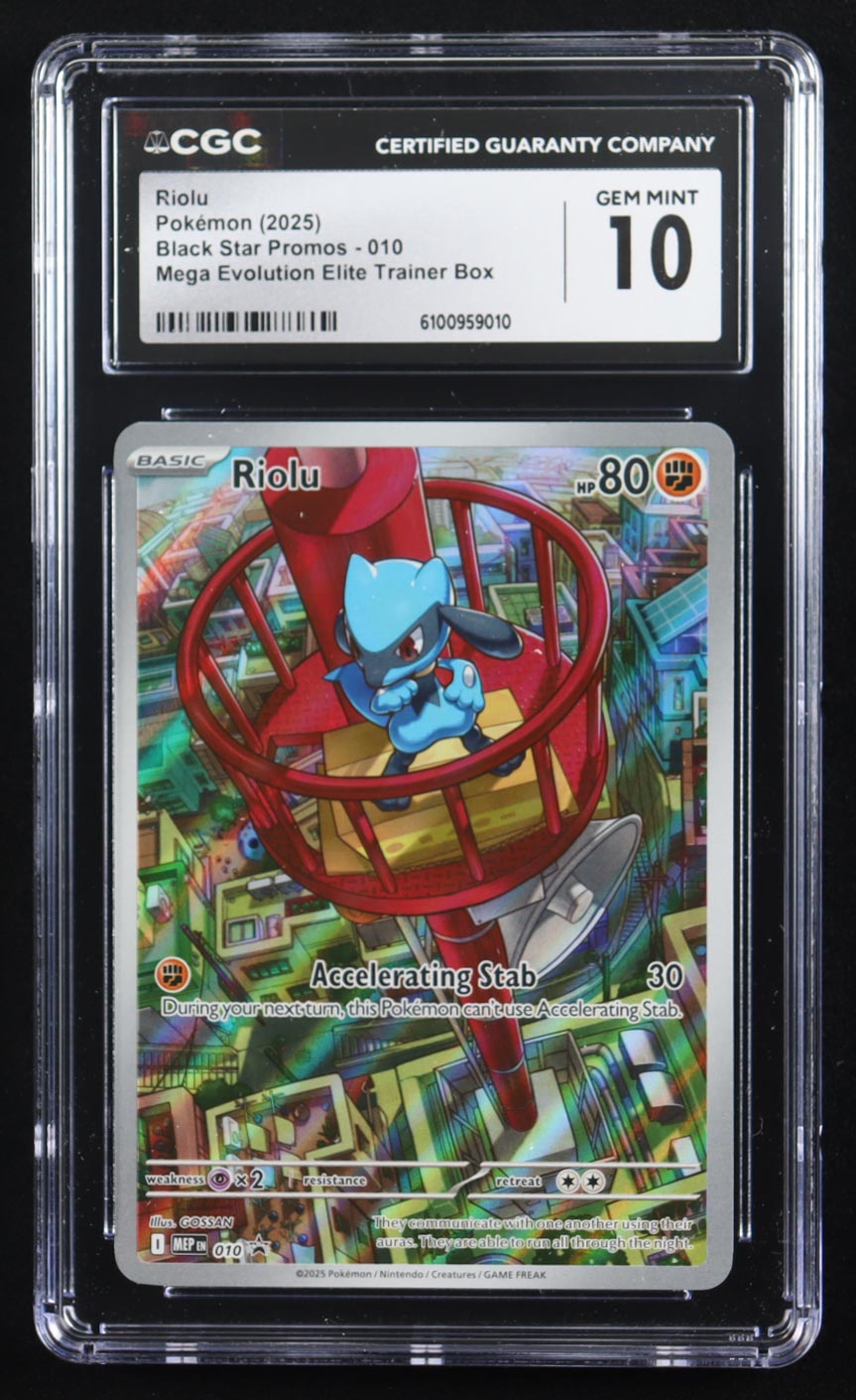 Riolu 2025 Pokemon TCG Mega Evolution Black Star Promos #010 (CGC 10) at PristineAuction.com Riolu 2025 Pokemon TCG Mega Evolution Black Star Promos #010 (CGC 10) at PristineAuction.com