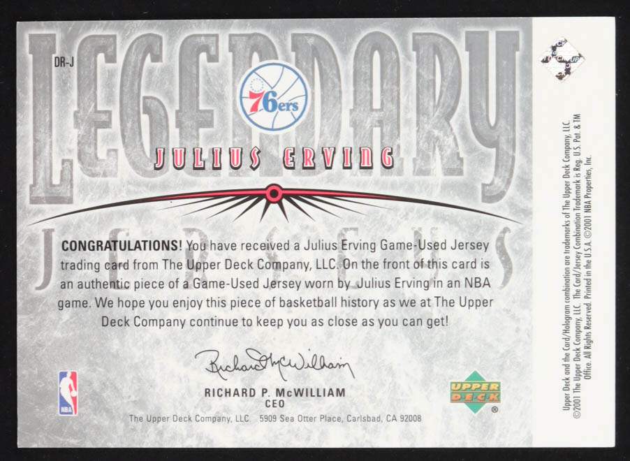 Julius Erving 2000 Upper Deck Century Legends Legendary Jerseys #DRJ at PristineAuction.com Julius Erving 2000 Upper Deck Century Legends Legendary Jerseys #DRJ at PristineAuction.com