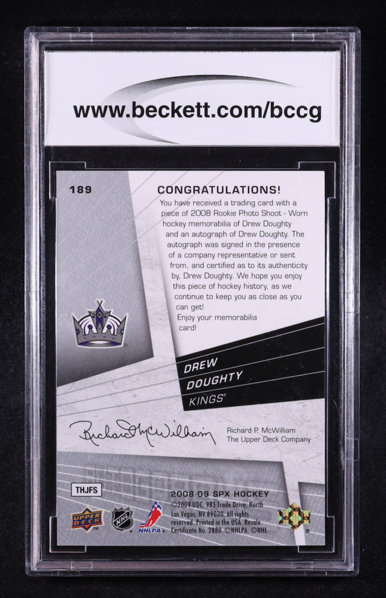 Drew Doughty 2008-09 SPx #189 JSY AU RC #066/499 (BCCG 10) at PristineAuction.com Drew Doughty 2008-09 SPx #189 JSY AU RC #066/499 (BCCG 10) at PristineAuction.com