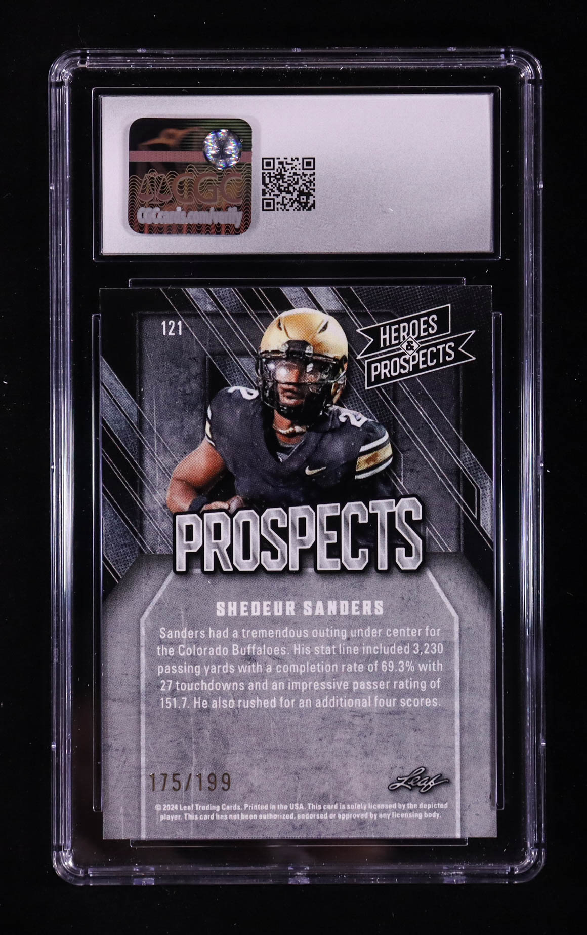 Shedeur Sanders 2024 Leaf Heroes and Prospects Silver #121 #175/199 RC (CGC 10) at PristineAuction.com Shedeur Sanders 2024 Leaf Heroes and Prospects Silver #121 #175/199 RC (CGC 10) at PristineAuction.com