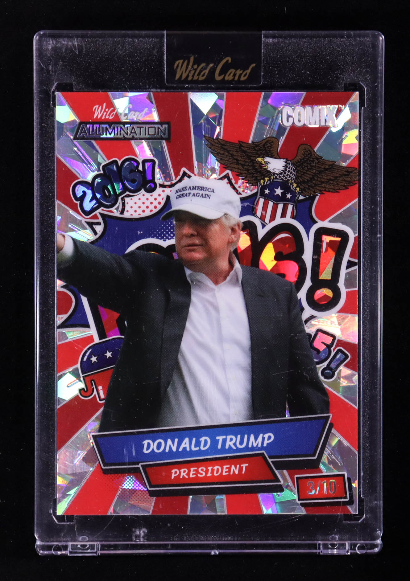 Donald Trump 2024 Wild Card Alumination Comix Potus! Red Crystal Silver #DT4 #3/10 at PristineAuction.com Donald Trump 2024 Wild Card Alumination Comix Potus! Red Crystal Silver #DT4 #3/10 at PristineAuction.com