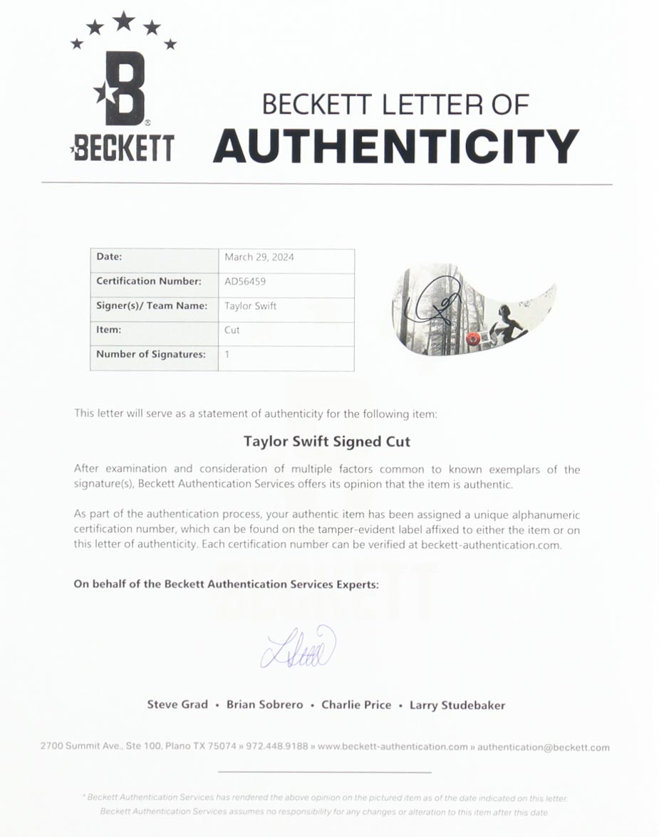 Taylor Swift Signed Guitar Custom Insert Pickguard (Beckett) at PristineAuction.com Taylor Swift Signed Guitar Custom Insert Pickguard (Beckett) at PristineAuction.com