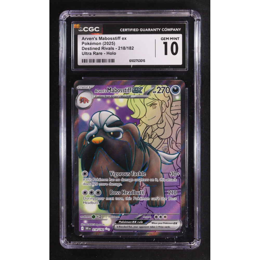 Arven's Mabosstiff ex 2025 Pokemon TCG Scarlet & Violet Destined Rivals #218 (CGC 10) at PristineAuction.com