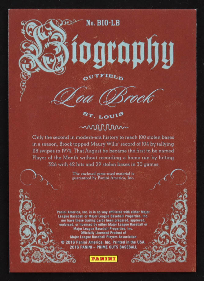 Lou Brock 2016 Prime Cuts Biography Materials Blue #36 #41/49 at PristineAuction.com Lou Brock 2016 Prime Cuts Biography Materials Blue #36 #41/49 at PristineAuction.com