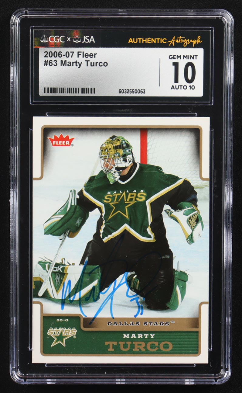 Marty Turco Signed 2006-07 Fleer #63 (CGC 10 | Autograph Graded CGC 10) at PristineAuction.com Marty Turco Signed 2006-07 Fleer #63 (CGC 10 | Autograph Graded CGC 10) at PristineAuction.com