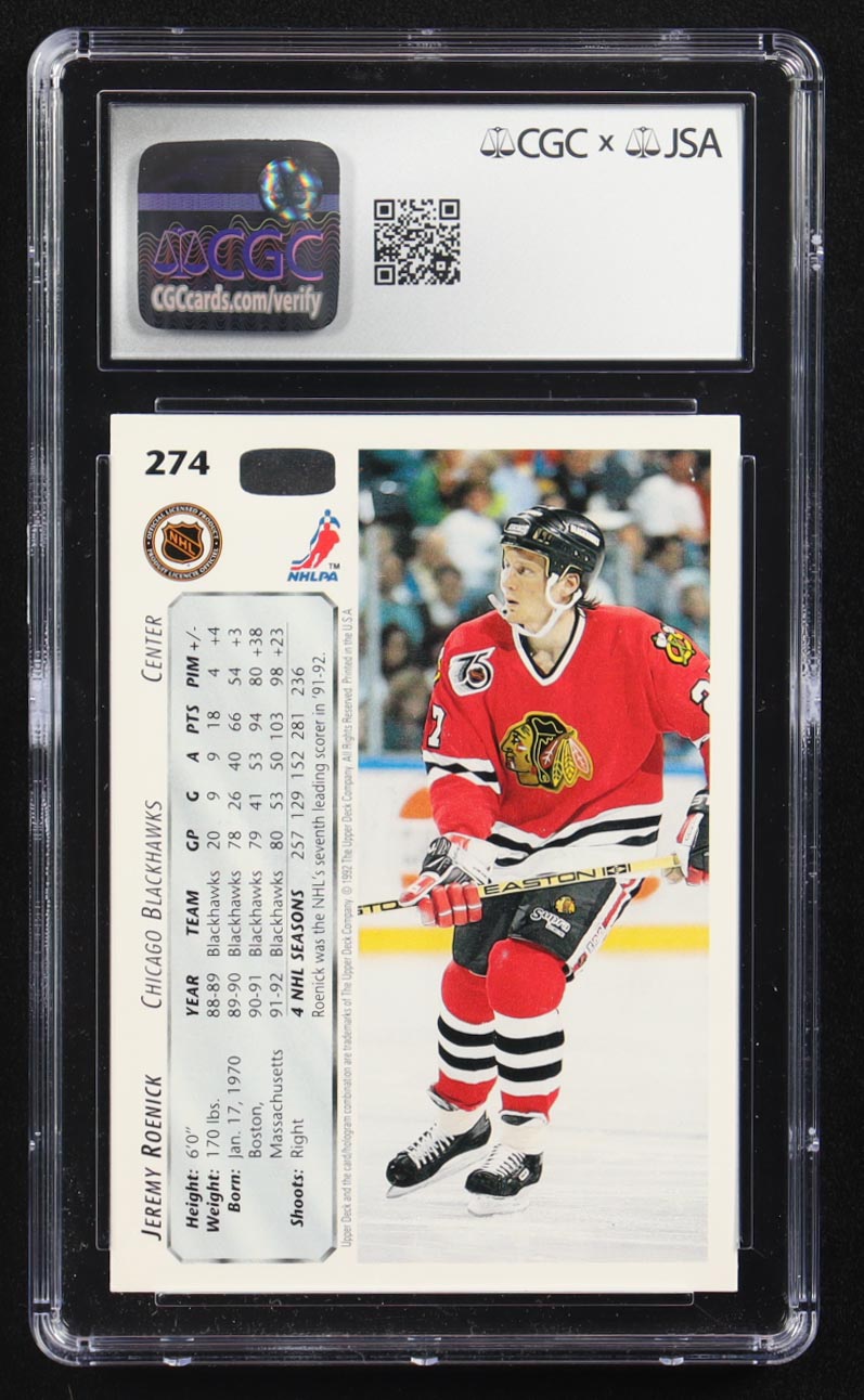 Jeremy Roenick Signed 1992-93 Upper Deck #274 (CGC | Autograph Graded CGC 9) at PristineAuction.com Jeremy Roenick Signed 1992-93 Upper Deck #274 (CGC | Autograph Graded CGC 9) at PristineAuction.com
