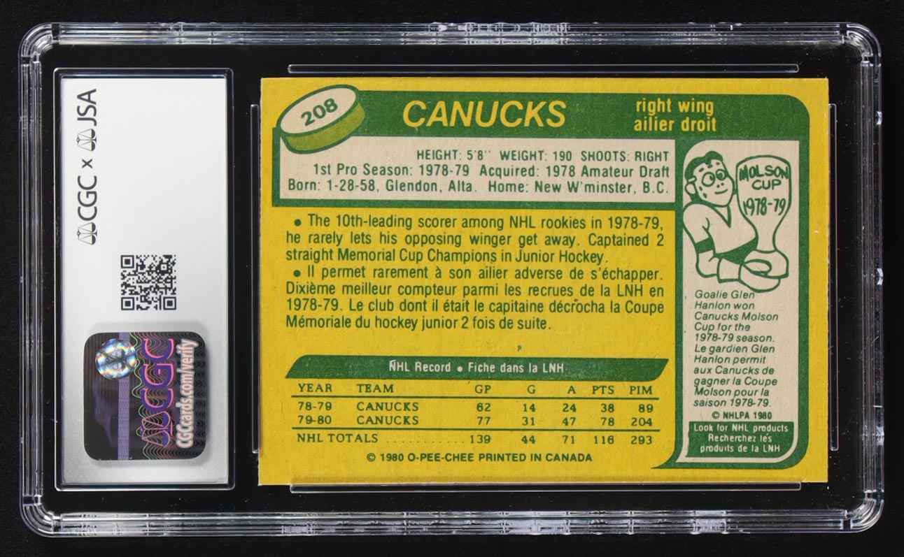 Stan Smyl Signed 1980-81 O-Pee-Chee #208 RC (CGC) at PristineAuction.com Stan Smyl Signed 1980-81 O-Pee-Chee #208 RC (CGC) at PristineAuction.com