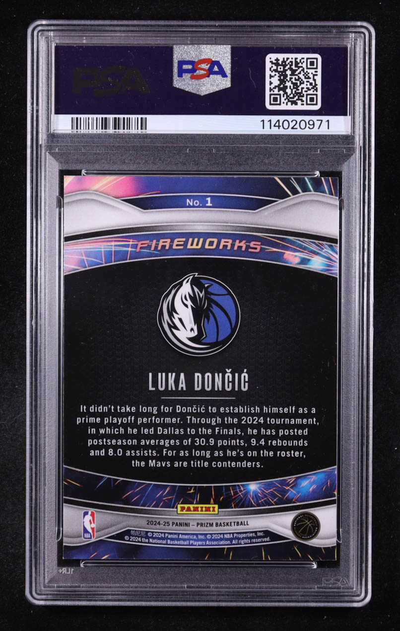 Luka Doncic 2024-25 Panini Prizm Fireworks #1 (PSA 9) at PristineAuction.com Luka Doncic 2024-25 Panini Prizm Fireworks #1 (PSA 9) at PristineAuction.com