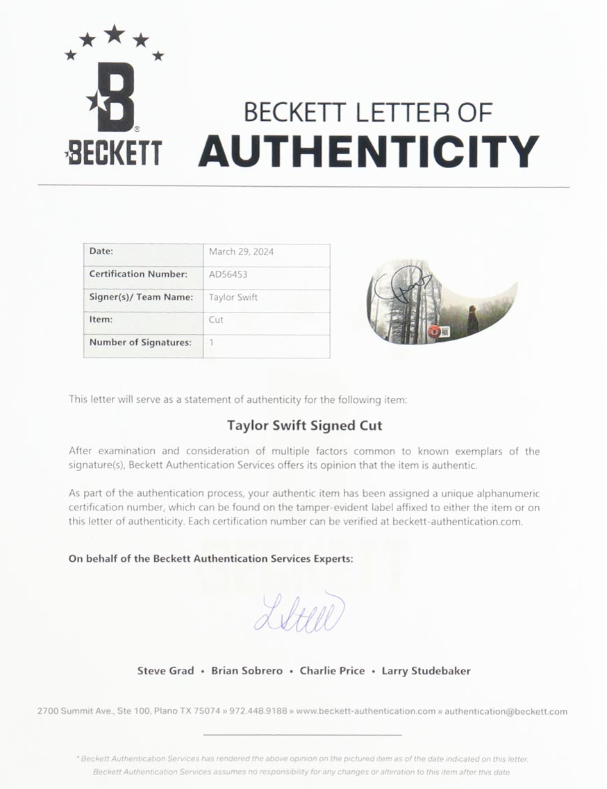 Taylor Swift Signed Guitar Custom Insert Pickguard (Beckett) at PristineAuction.com Taylor Swift Signed Guitar Custom Insert Pickguard (Beckett) at PristineAuction.com