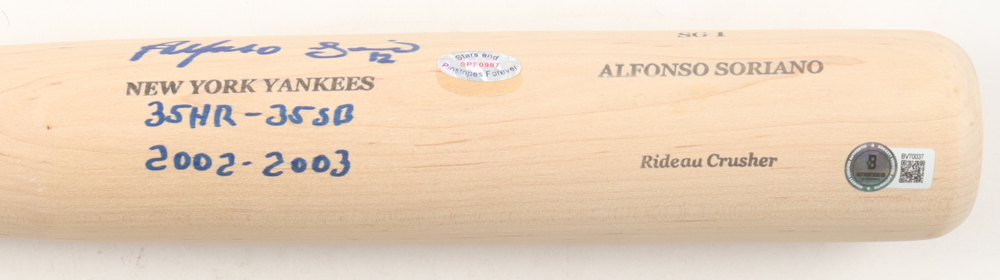 Alfonso Soriano Signed Sam Bat Player Model Baseball Bat Inscribed "35HR-35SB" & "2002-2003" (Beckett) at PristineAuction.com Alfonso Soriano Signed Sam Bat Player Model Baseball Bat Inscribed "35HR-35SB" & "2002-2003" (Beckett) at PristineAuction.com