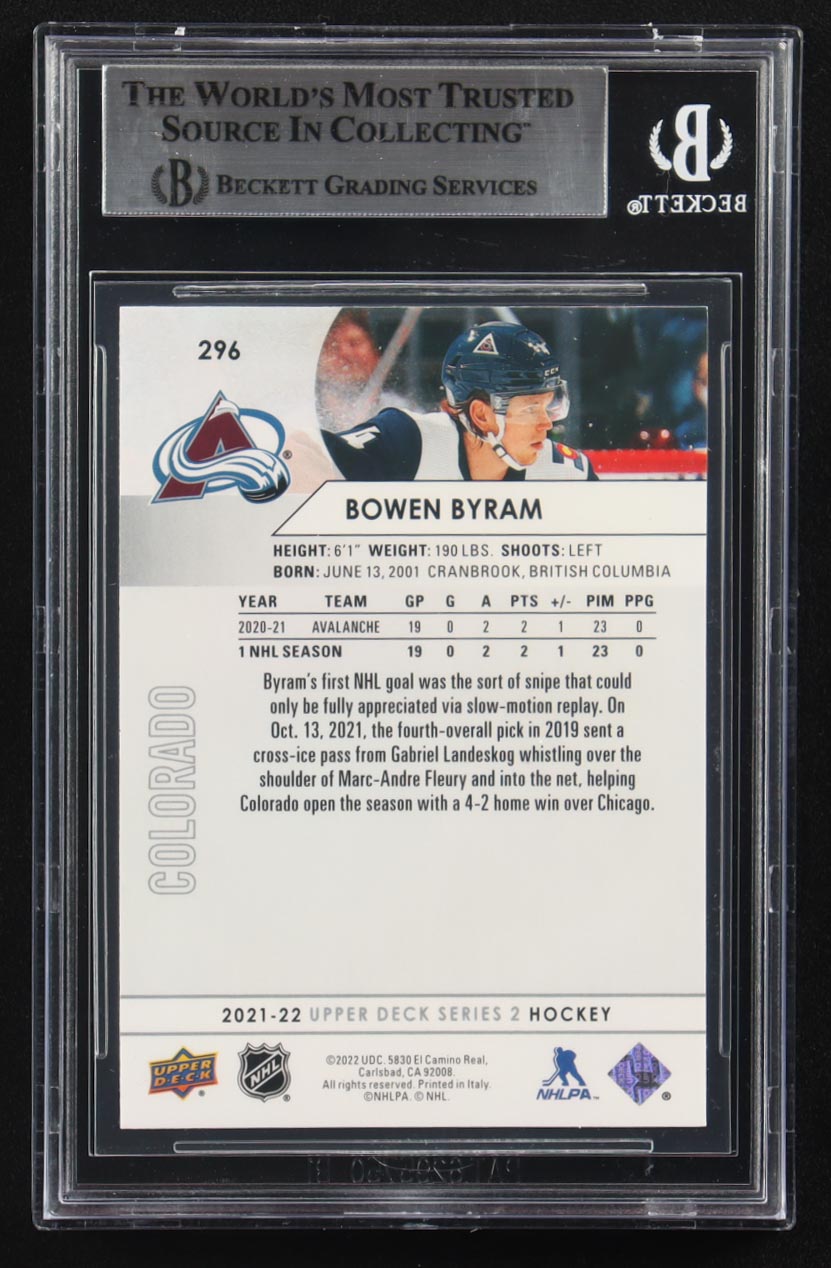 Bowen Byram Signed 2021-22 Upper Deck #296 (BGS) at PristineAuction.com Bowen Byram Signed 2021-22 Upper Deck #296 (BGS) at PristineAuction.com