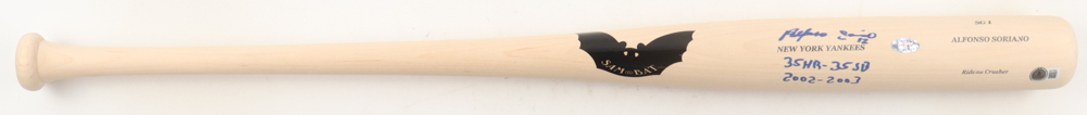 Alfonso Soriano Signed Sam Bat Player Model Baseball Bat Inscribed "35HR-35SB" & "2002-2003" (Beckett) at PristineAuction.com Alfonso Soriano Signed Sam Bat Player Model Baseball Bat Inscribed "35HR-35SB" & "2002-2003" (Beckett) at PristineAuction.com