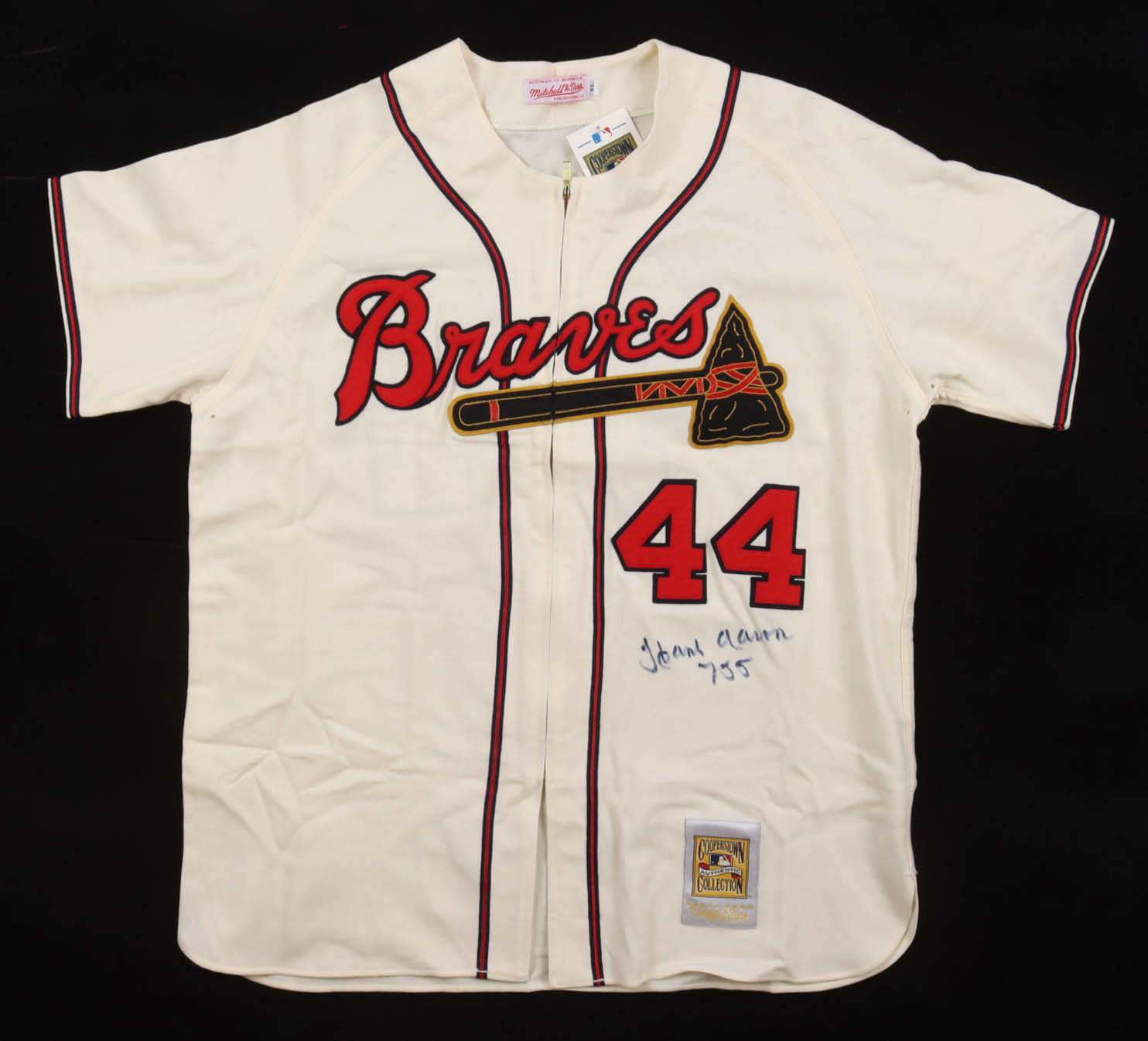 Hank Aaron Signed Braves Mitchell & Ness Authentic Jersey Inscribed "755" (PSA) at PristineAuction.com Hank Aaron Signed Braves Mitchell & Ness Authentic Jersey Inscribed "755" (PSA) at PristineAuction.com