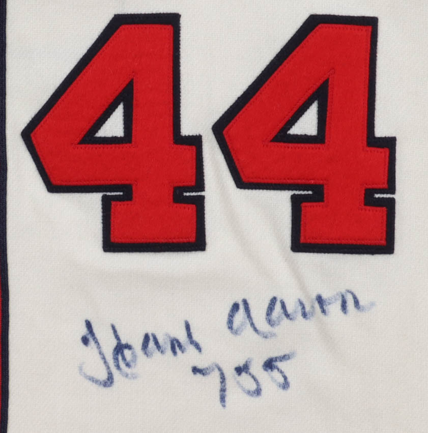 Hank Aaron Signed Braves Mitchell & Ness Authentic Jersey Inscribed "755" (PSA) at PristineAuction.com Hank Aaron Signed Braves Mitchell & Ness Authentic Jersey Inscribed "755" (PSA) at PristineAuction.com