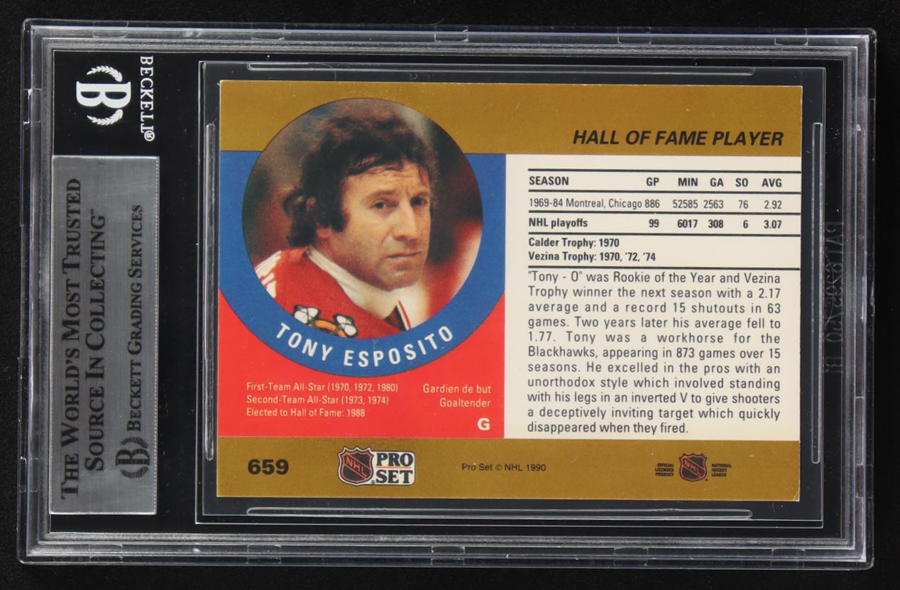 Tony Esposito Signed 1990-91 Pro Set #659 (BGS) at PristineAuction.com Tony Esposito Signed 1990-91 Pro Set #659 (BGS) at PristineAuction.com