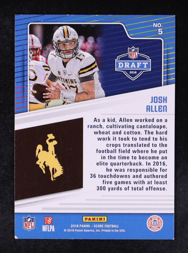Josh Allen 2018 Panini Score NFL Draft #5 RC at PristineAuction.com Josh Allen 2018 Panini Score NFL Draft #5 RC at PristineAuction.com