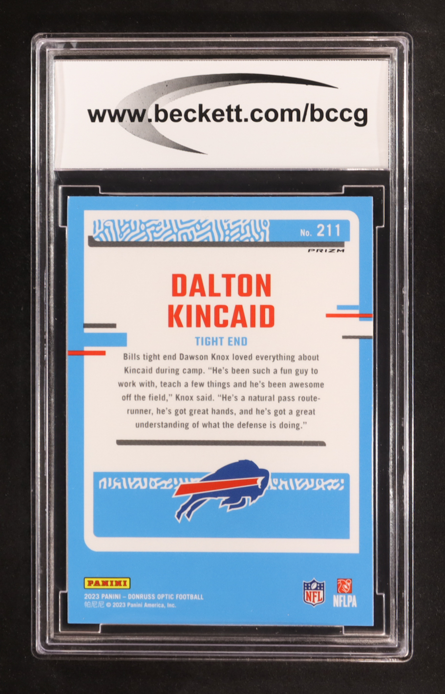 Dalton Kincaid 2023 Donruss Optic Stars #211 RR RC (BCCG 10) at PristineAuction.com Dalton Kincaid 2023 Donruss Optic Stars #211 RR RC (BCCG 10) at PristineAuction.com