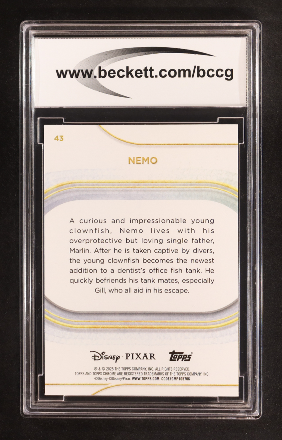 Nemo 2025 Topps Chrome Disney Prism Refractors #43 (BCCG 10) at PristineAuction.com Nemo 2025 Topps Chrome Disney Prism Refractors #43 (BCCG 10) at PristineAuction.com