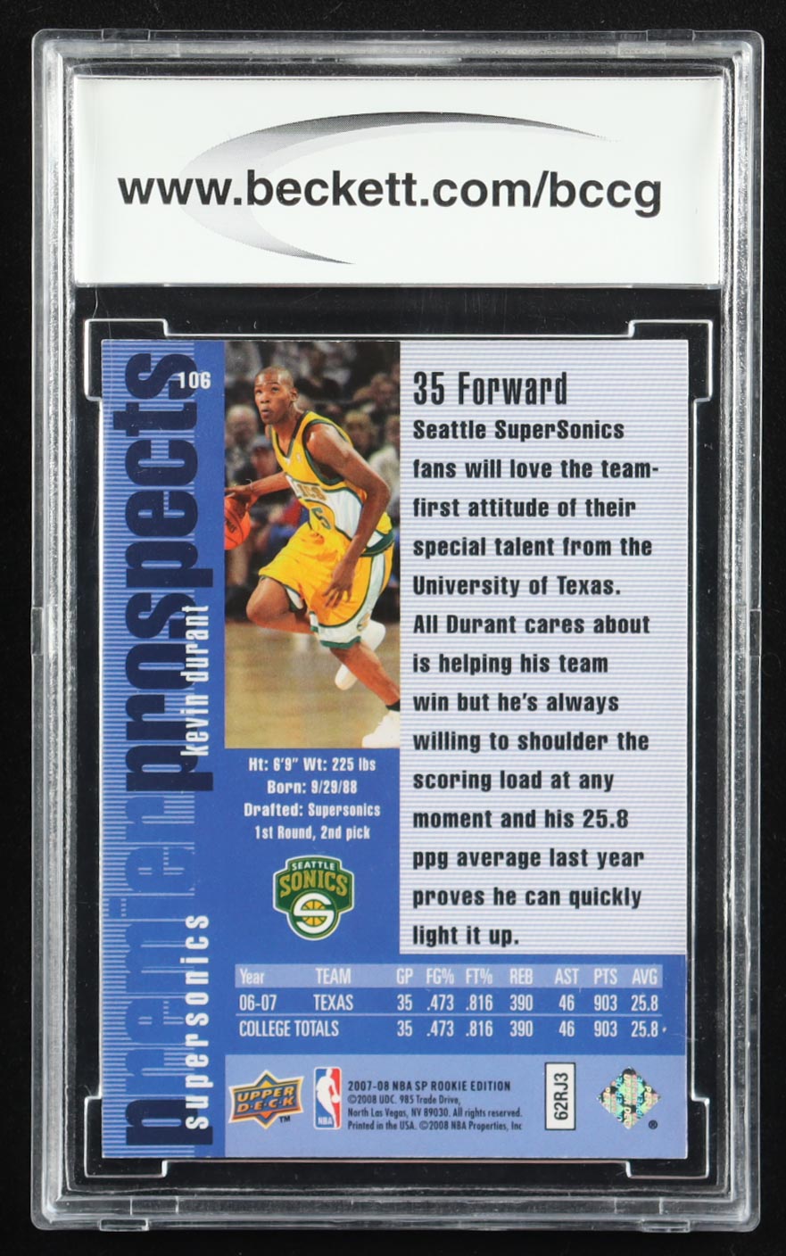 Kevin Durant 2007-08 SP Rookie Edition #106 96-97 RC (BCCG 10) at PristineAuction.com Kevin Durant 2007-08 SP Rookie Edition #106 96-97 RC (BCCG 10) at PristineAuction.com