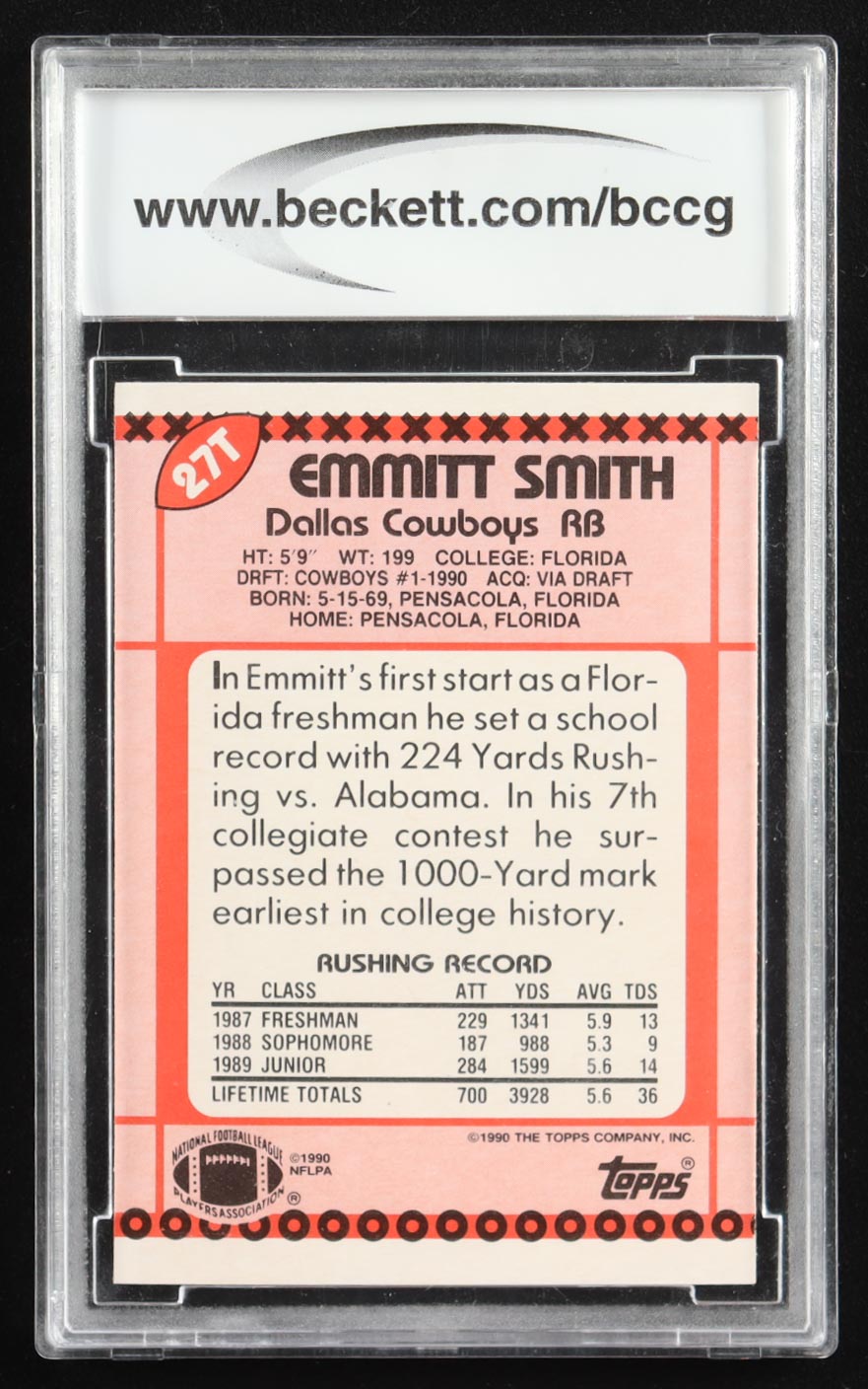 Emmitt Smith 1990 Topps Traded #27T RC (BCCG 10) at PristineAuction.com Emmitt Smith 1990 Topps Traded #27T RC (BCCG 10) at PristineAuction.com