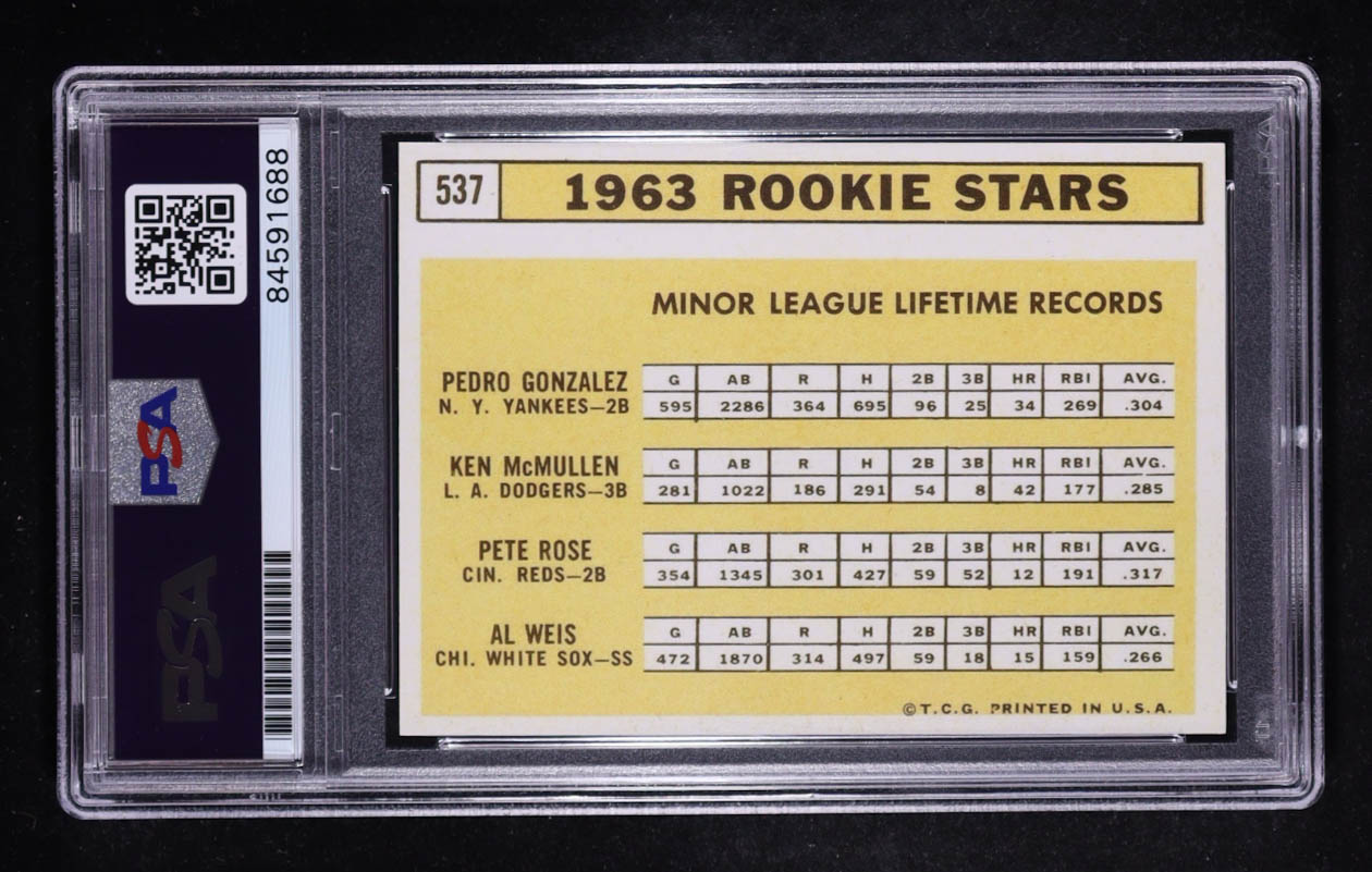 Pete Rose Signed 1963 Topps Rookie Stars Reprint #537 RC (PSA | Autograph Graded PSA 10) at PristineAuction.com Pete Rose Signed 1963 Topps Rookie Stars Reprint #537 RC (PSA | Autograph Graded PSA 10) at PristineAuction.com