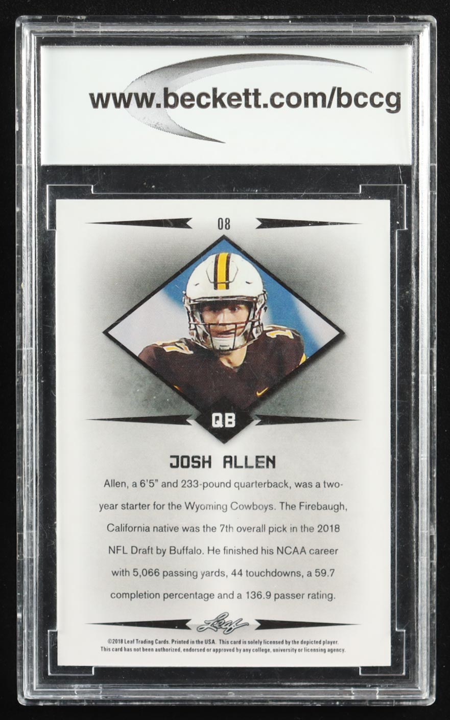 Josh Allen 2018 Leaf Rookie Star #08 RC (BCCG 10) at PristineAuction.com Josh Allen 2018 Leaf Rookie Star #08 RC (BCCG 10) at PristineAuction.com