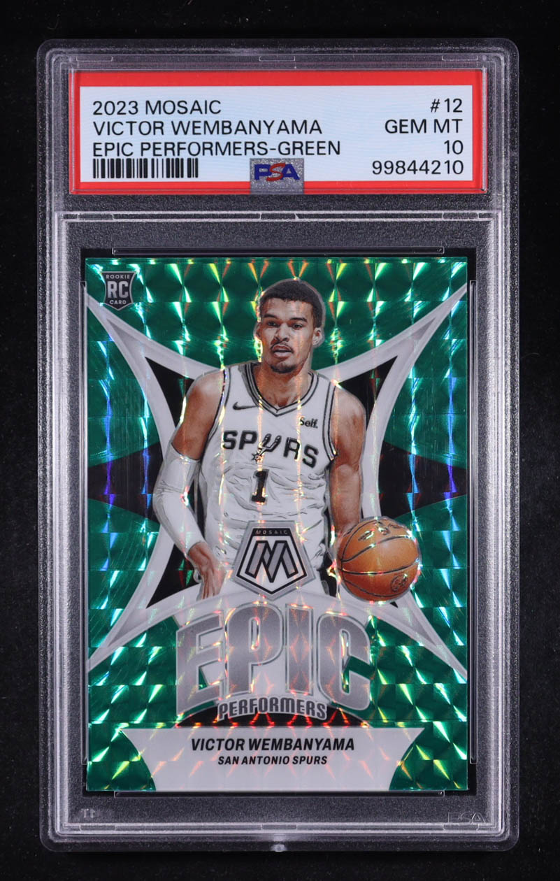 Victor Wembanyama 2023-24 Panini Mosaic Epic Performers Green Prizm #12 RC (PSA 10) at PristineAuction.com Victor Wembanyama 2023-24 Panini Mosaic Epic Performers Green Prizm #12 RC (PSA 10) at PristineAuction.com