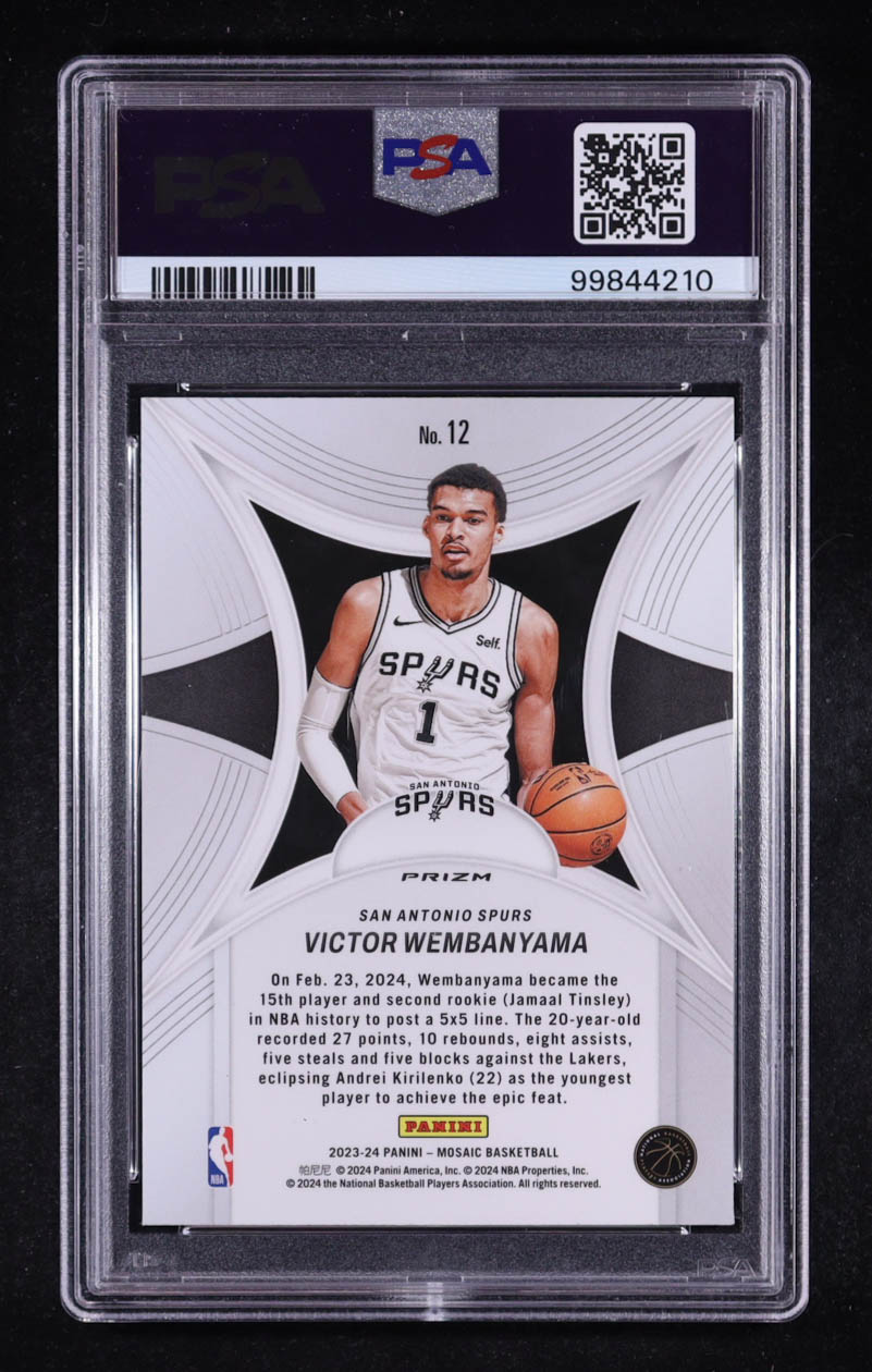 Victor Wembanyama 2023-24 Panini Mosaic Epic Performers Green Prizm #12 RC (PSA 10) at PristineAuction.com Victor Wembanyama 2023-24 Panini Mosaic Epic Performers Green Prizm #12 RC (PSA 10) at PristineAuction.com