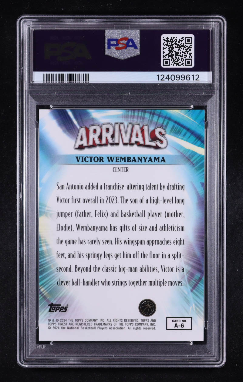 Victor Wembanyama 2023-24 Topps Finest Arrivals Gold Refractor #A-6 RC #30/50 (PSA 10) at PristineAuction.com Victor Wembanyama 2023-24 Topps Finest Arrivals Gold Refractor #A-6 RC #30/50 (PSA 10) at PristineAuction.com