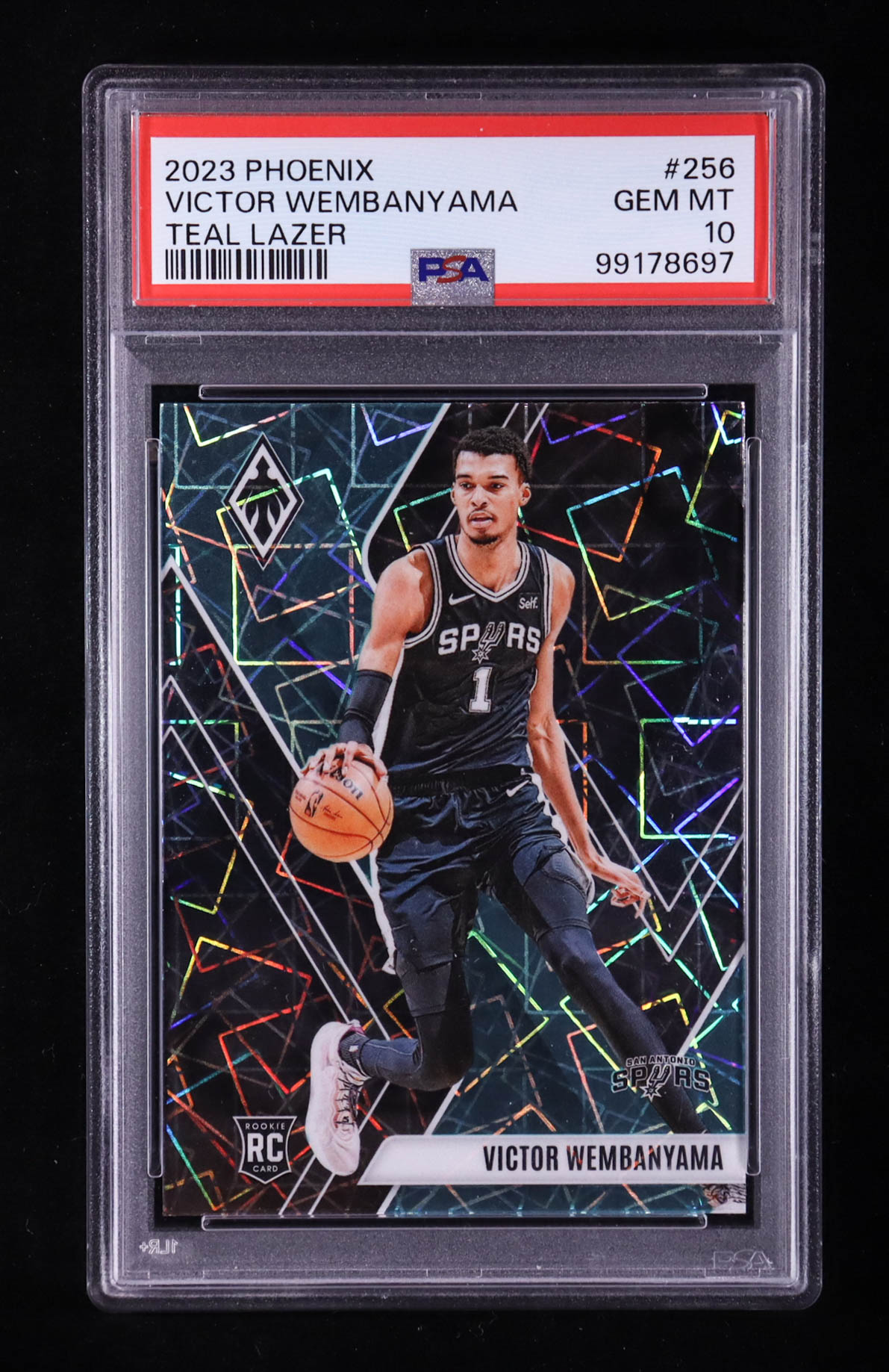 Victor Wembanyama 2023-24 Panini Phoenix Teal Lazer #256 RC (PSA 10) at PristineAuction.com Victor Wembanyama 2023-24 Panini Phoenix Teal Lazer #256 RC (PSA 10) at PristineAuction.com