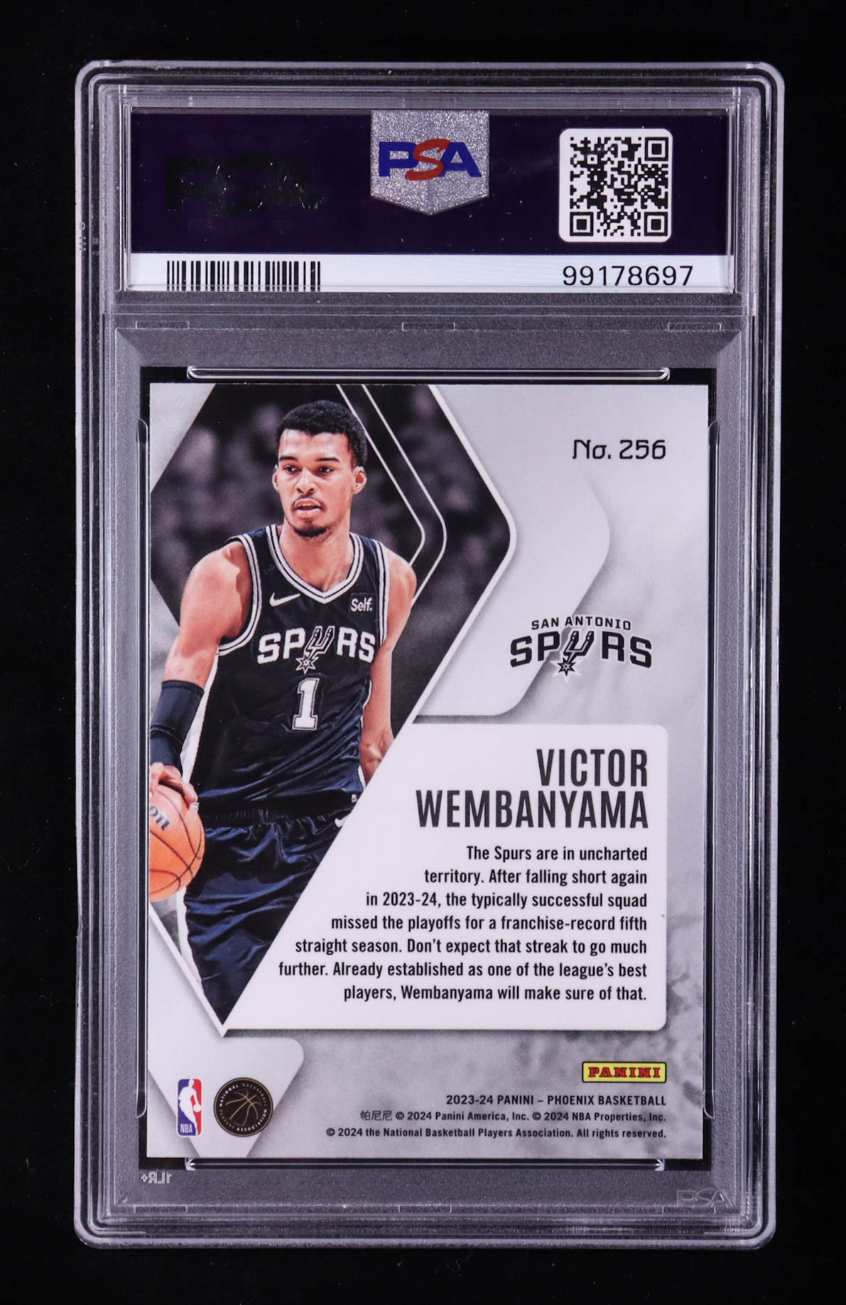 Victor Wembanyama 2023-24 Panini Phoenix Teal Lazer #256 RC (PSA 10) at PristineAuction.com Victor Wembanyama 2023-24 Panini Phoenix Teal Lazer #256 RC (PSA 10) at PristineAuction.com