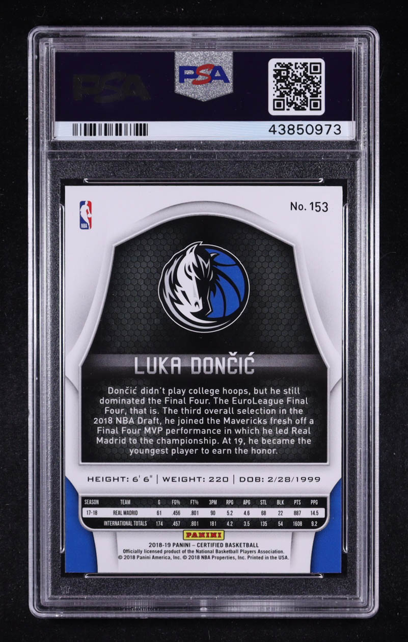 Luka Doncic 2018-19 Panini Certified #153 RC (PSA 10) at PristineAuction.com Luka Doncic 2018-19 Panini Certified #153 RC (PSA 10) at PristineAuction.com