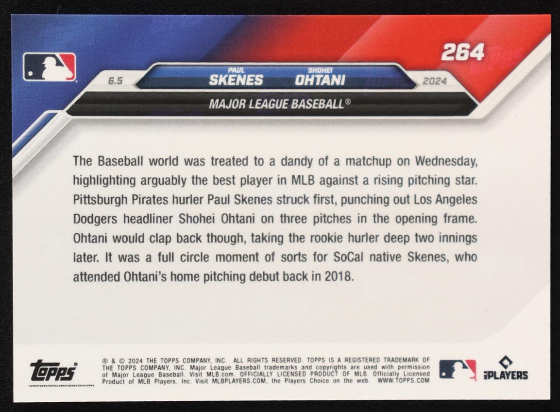 Paul Skenes RC / Shohei Ohtani 2024 Topps Now #264 at PristineAuction.com Paul Skenes RC / Shohei Ohtani 2024 Topps Now #264 at PristineAuction.com
