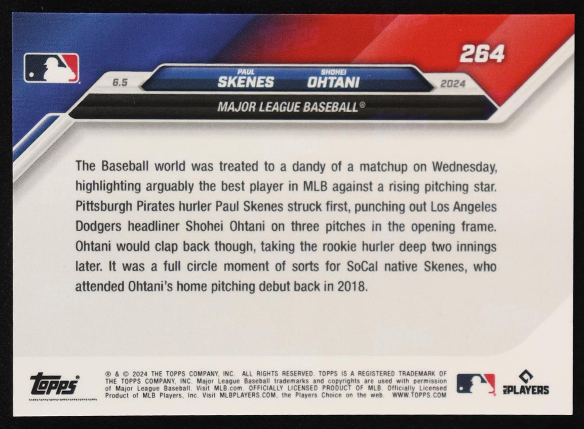 Paul Skenes RC / Shohei Ohtani 2024 Topps Now #264 at PristineAuction.com Paul Skenes RC / Shohei Ohtani 2024 Topps Now #264 at PristineAuction.com