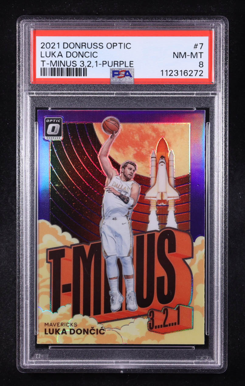 Luka Doncic 2021-22 Donruss Optic T-Minus 3...2...1... Purple #7 (PSA 8) at PristineAuction.com Luka Doncic 2021-22 Donruss Optic T-Minus 3...2...1... Purple #7 (PSA 8) at PristineAuction.com
