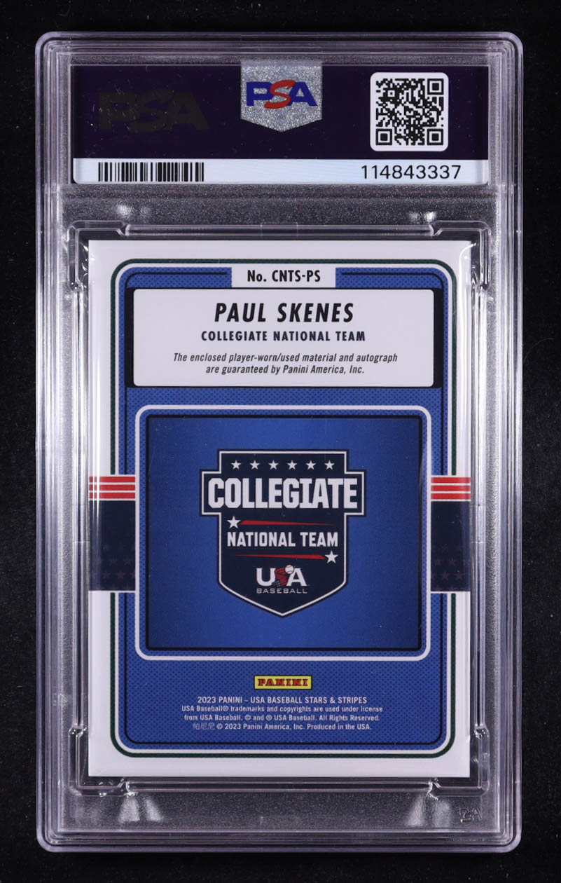 Paul Skenes 2023 Stars & Stripes USA Collegiate National Team Signatures Materials #CNTS-PS RC (PSA 9 | Autograph Graded PSA 10) at PristineAuction.com Paul Skenes 2023 Stars & Stripes USA Collegiate National Team Signatures Materials #CNTS-PS RC (PSA 9 | Autograph Graded PSA 10) at PristineAuction.com