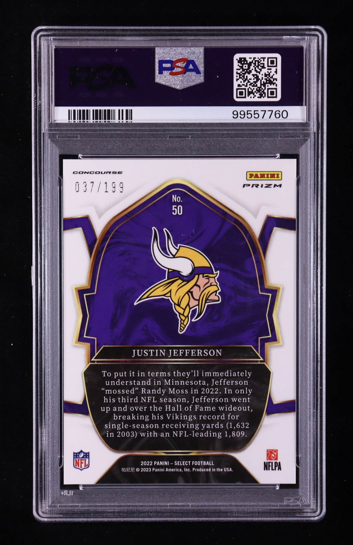 Justin Jefferson 2022 Select Prizm Blue #50 #037/199 (PSA 10) at PristineAuction.com Justin Jefferson 2022 Select Prizm Blue #50 #037/199 (PSA 10) at PristineAuction.com