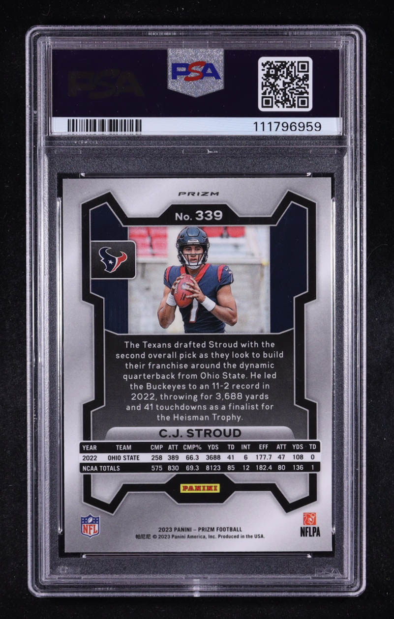 CJ Stroud 2023 Panini Lazer Prizm #339 RC (PSA 10) at PristineAuction.com CJ Stroud 2023 Panini Lazer Prizm #339 RC (PSA 10) at PristineAuction.com