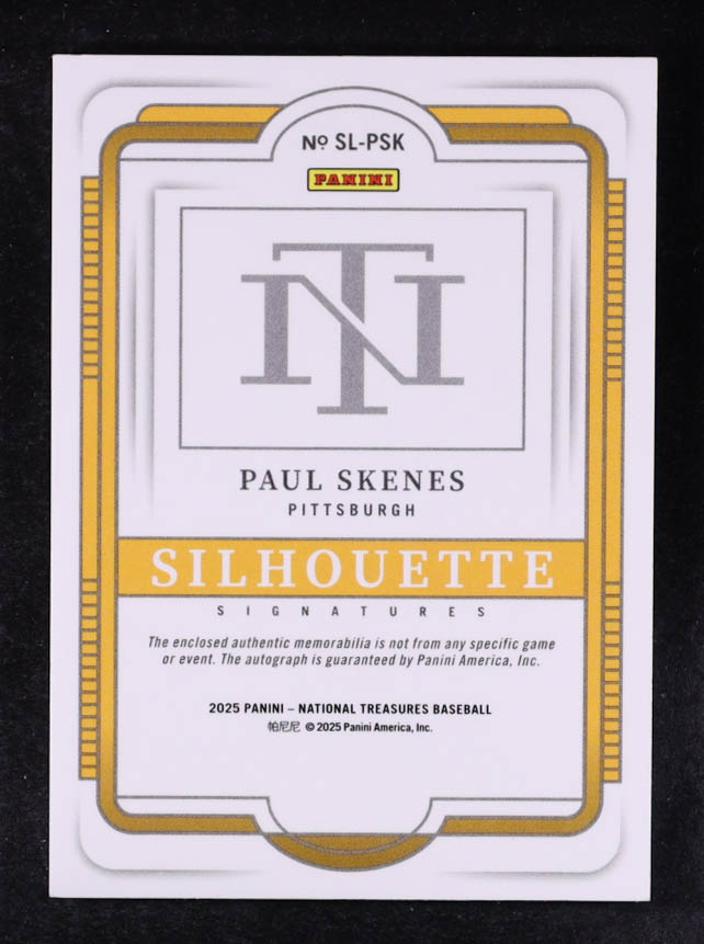 Paul Skenes 2025 Panini National Treasures Silhouette Signatures #34 #50/99 at PristineAuction.com Paul Skenes 2025 Panini National Treasures Silhouette Signatures #34 #50/99 at PristineAuction.com