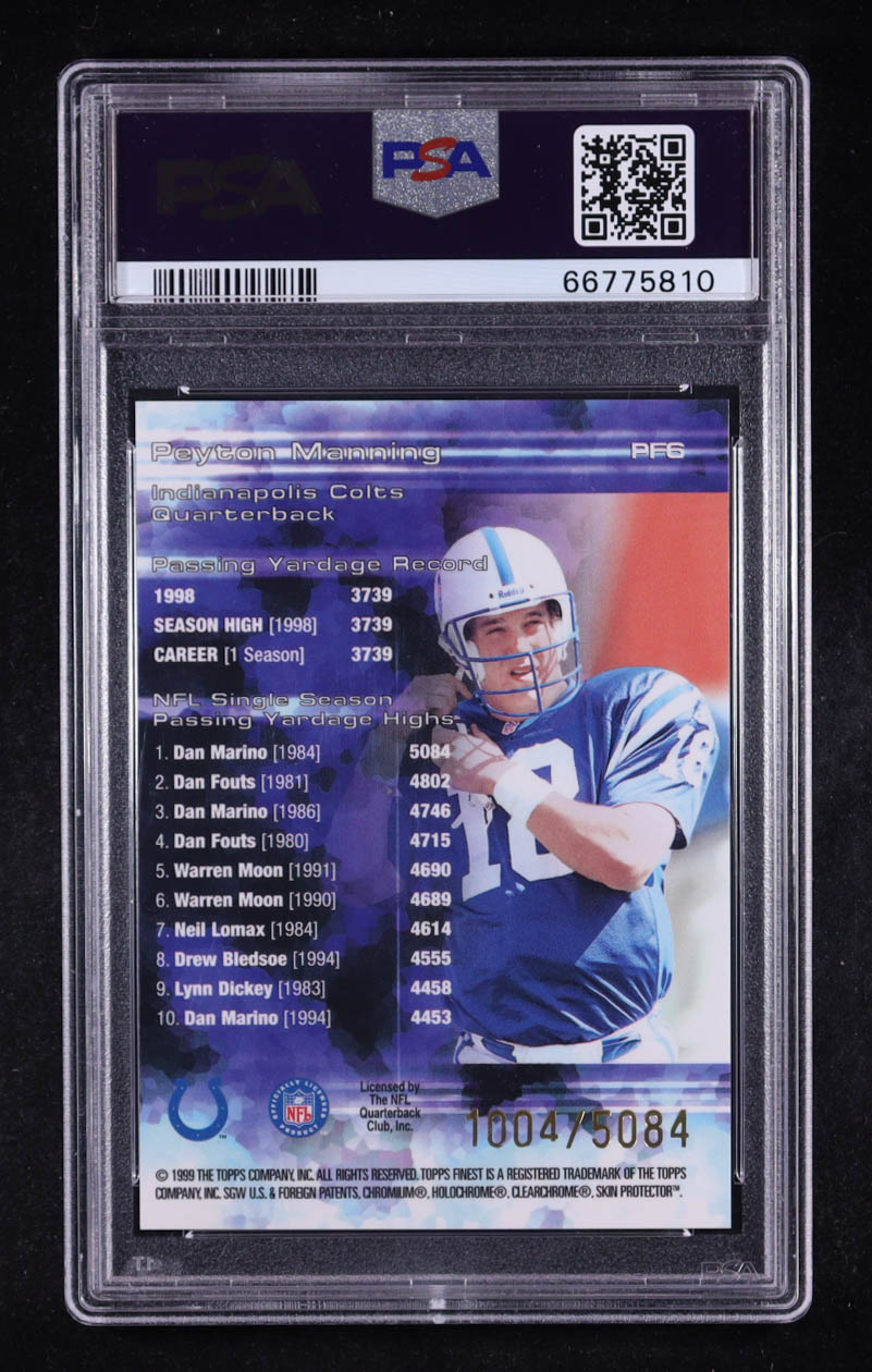 Peyton Manning 1999 Topps Finest Prominent Figures w/ Coating #PF6 #1004/5084 (PSA 10) at PristineAuction.com Peyton Manning 1999 Topps Finest Prominent Figures w/ Coating #PF6 #1004/5084 (PSA 10) at PristineAuction.com