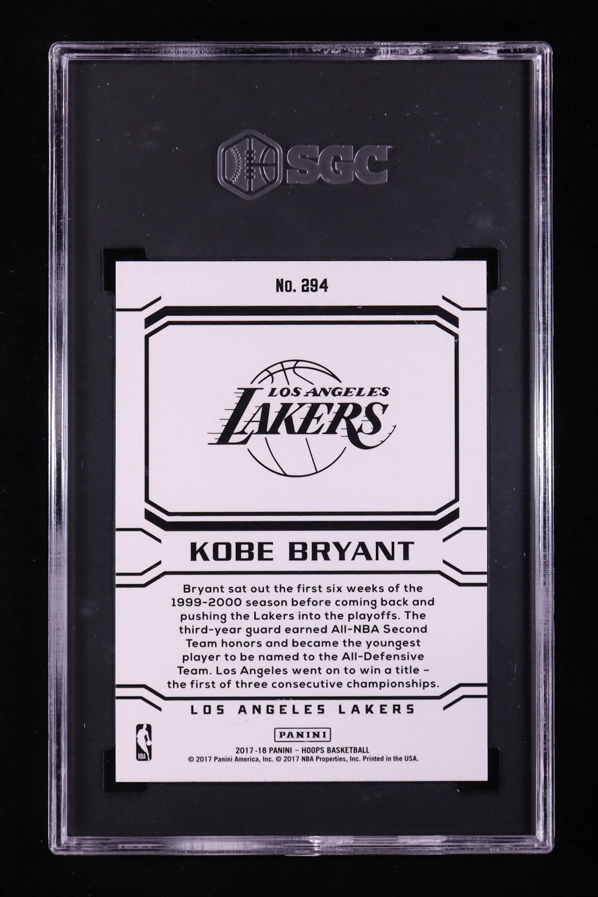 Kobe Bryant 2017-18 Hoops #294 / Career Tribute (SGC 10) at PristineAuction.com Kobe Bryant 2017-18 Hoops #294 / Career Tribute (SGC 10) at PristineAuction.com