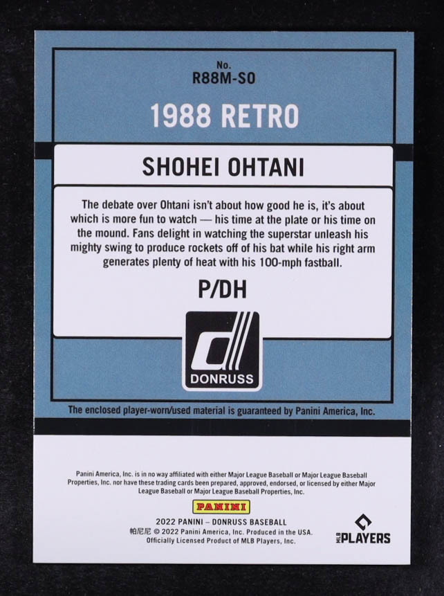 Shohei Ohtani 2022 Donruss Retro '88 Materials #18 at PristineAuction.com Shohei Ohtani 2022 Donruss Retro '88 Materials #18 at PristineAuction.com