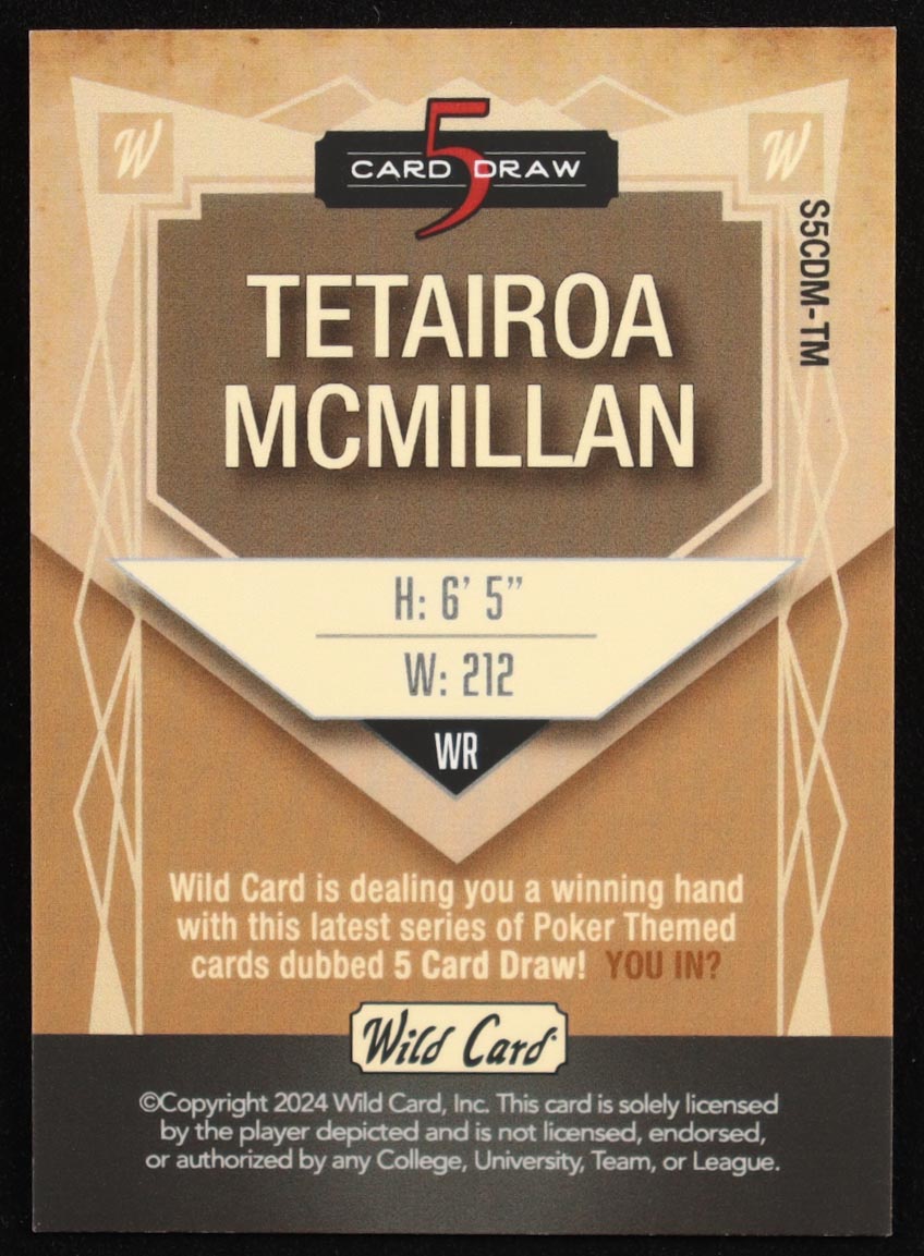 Tetairoa McMillan 2024 Wild Card 5 Card Draw Emerald Foil #S5CDMTM #3/3 RC at PristineAuction.com Tetairoa McMillan 2024 Wild Card 5 Card Draw Emerald Foil #S5CDMTM #3/3 RC at PristineAuction.com