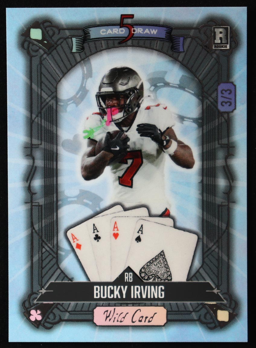 Bucky Irving 2024 Wild Card 5 Card Draw 4 Aces Multicolor Silver Foil #S5CDC #3/3 RC at PristineAuction.com Bucky Irving 2024 Wild Card 5 Card Draw 4 Aces Multicolor Silver Foil #S5CDC #3/3 RC at PristineAuction.com