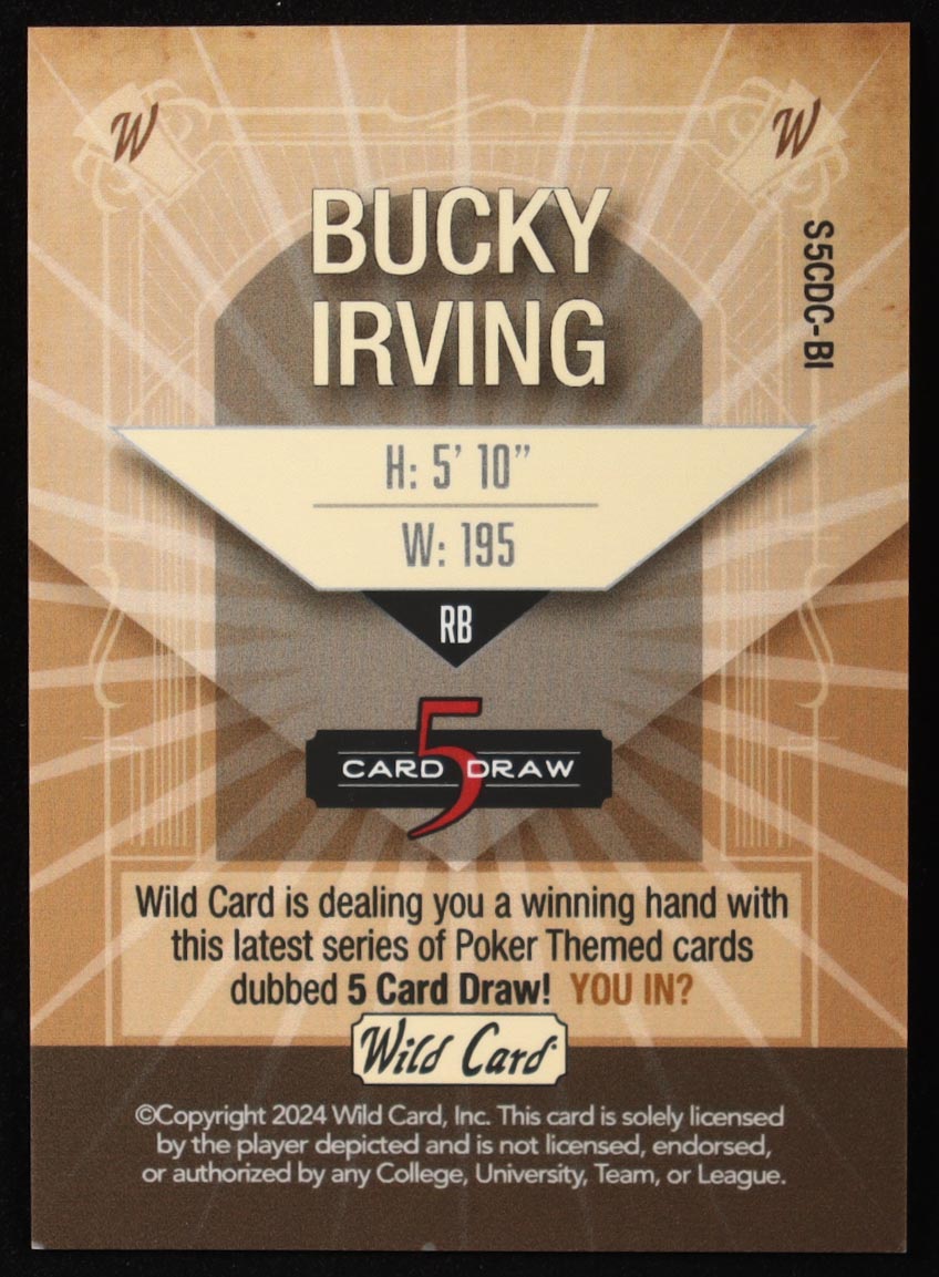 Bucky Irving 2024 Wild Card 5 Card Draw 4 Aces Multicolor Silver Foil #S5CDC #3/3 RC at PristineAuction.com Bucky Irving 2024 Wild Card 5 Card Draw 4 Aces Multicolor Silver Foil #S5CDC #3/3 RC at PristineAuction.com