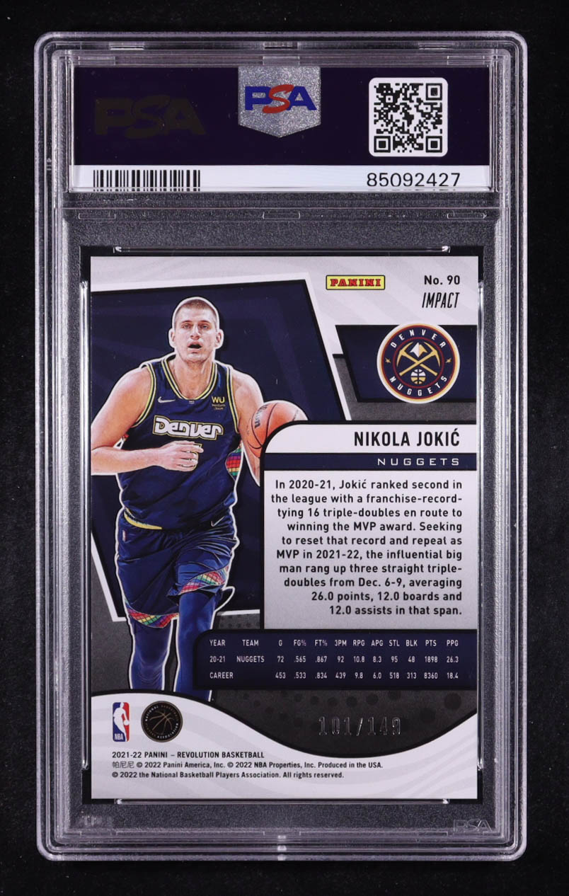 Nikola Jokic 2021-22 Panini Revolution Impact #90 #101/149 (PSA 10) at PristineAuction.com Nikola Jokic 2021-22 Panini Revolution Impact #90 #101/149 (PSA 10) at PristineAuction.com