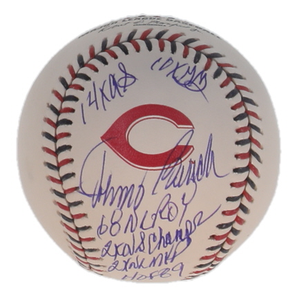 Johnny Bench Signed LE Reds Logo OML Baseball with Multiple Inscriptions (Fanatics & MLB) at PristineAuction.com Johnny Bench Signed LE Reds Logo OML Baseball with Multiple Inscriptions (Fanatics & MLB) at PristineAuction.com
